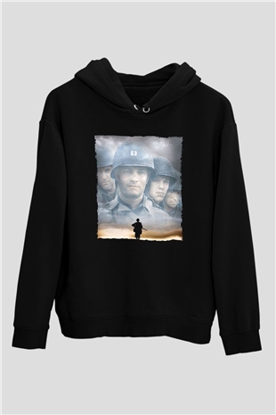 Unisex Er Ryanı Kurtarmak (Saving Private Ryan) Baskılı Siyah Kapüşonlu Sweatshirt