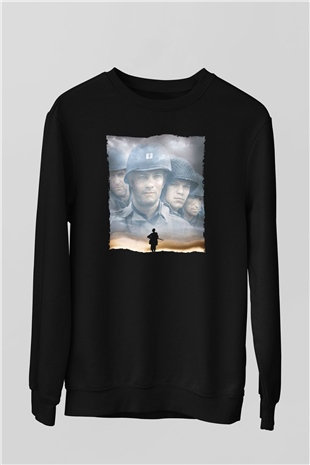 Unisex Er Ryanı Kurtarmak (Saving Private Ryan) Baskılı Siyah Sweatshirt