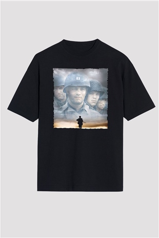 Unisex Er Ryanı Kurtarmak (Saving Private Ryan) Baskılı Siyah Oversize Tişört
