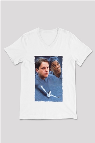 Unisex Esaretin Bedeli (The Shawshank Redemption) Baskılı Beyaz V Yaka Tişört