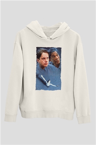 Unisex Esaretin Bedeli (The Shawshank Redemption) Baskılı Beyaz Kapüşonlu Sweatshirt