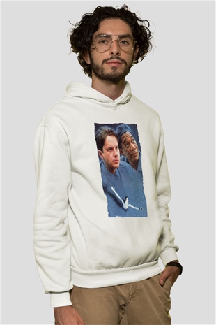 Unisex Esaretin Bedeli (The Shawshank Redemption) Baskılı Beyaz Kapüşonlu Sweatshirt