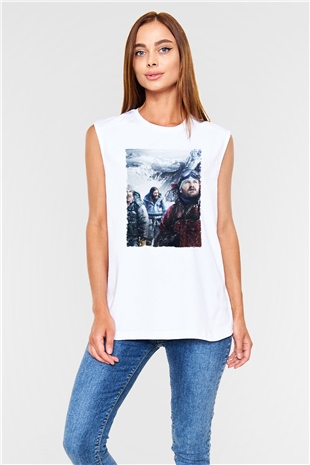 Unisex Everest Dağı Baskılı Beyaz Kolsuz Tshirt