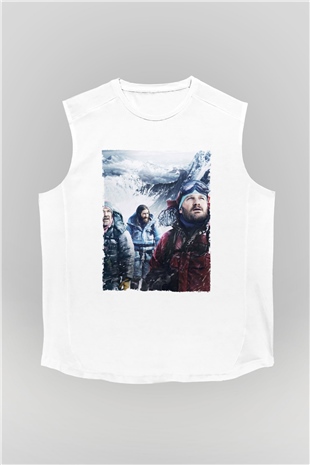 Unisex Everest Dağı Baskılı Beyaz Kolsuz Tshirt