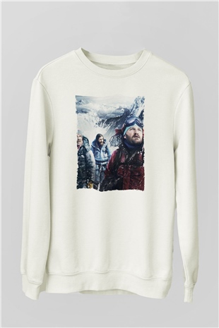 Unisex Everest Dağı Baskılı Beyaz Sweatshirt