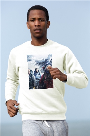 Unisex Everest Dağı Baskılı Beyaz Sweatshirt