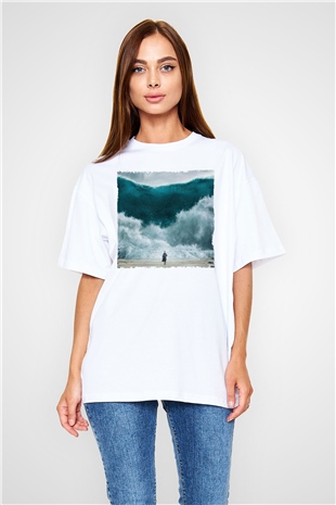 Unisex Exodus Gods and Kings Baskılı Beyaz Oversize Oversize T-shirt