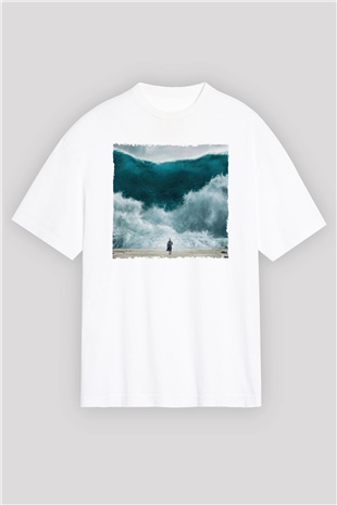 Unisex Exodus Gods and Kings Baskılı Beyaz Oversize Oversize T-shirt