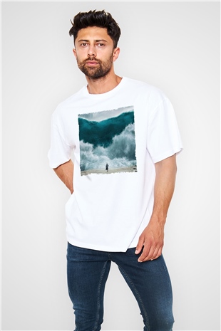 Unisex Exodus Gods and Kings Baskılı Beyaz Oversize Oversize T-shirt