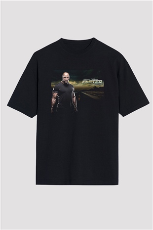 Unisex Faster Baskılı Siyah Oversize Tişört