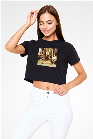 Unisex Felekten Bir Gece (The Hangover) Baskılı Siyah Crop Top Tshirt