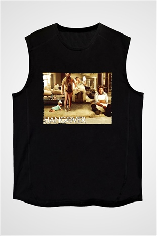 Unisex Felekten Bir Gece (The Hangover) Baskılı Siyah Kolsuz Tshirt