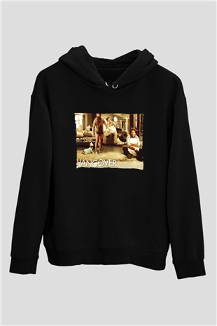 Unisex Felekten Bir Gece (The Hangover) Baskılı Siyah Kapüşonlu Sweatshirt