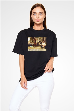 Unisex Felekten Bir Gece (The Hangover) Baskılı Siyah Oversize Tshirt