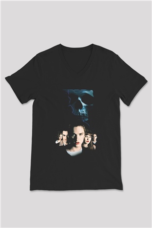 Unisex Final Destination Baskılı Siyah V Yaka T-shirt
