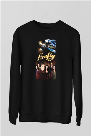 Unisex Firefly Baskılı Siyah Sweatshirt