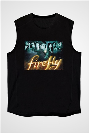 Unisex Firefly Baskılı Siyah Unisex Kolsuz Tişört