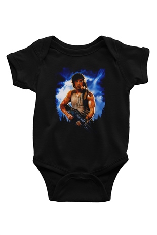 Unisex First Blood Baskılı Siyah Bebek Body - Zıbın