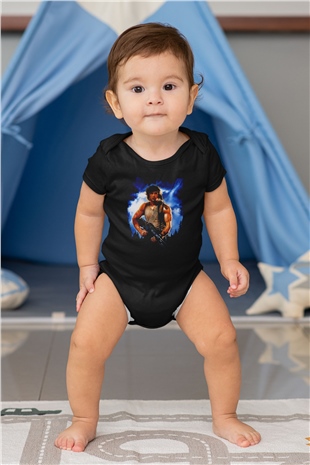 Unisex First Blood Baskılı Siyah Bebek Body - Zıbın