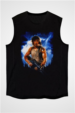 Unisex First Blood Baskılı Siyah Kolsuz Tshirt