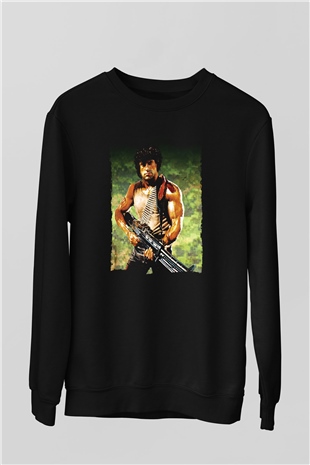 Unisex First Blood Baskılı Siyah Sweatshirt