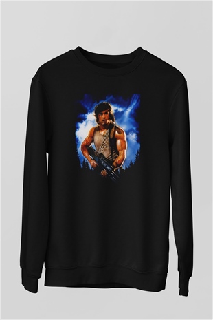 Unisex First Blood Baskılı Siyah Sweatshirt