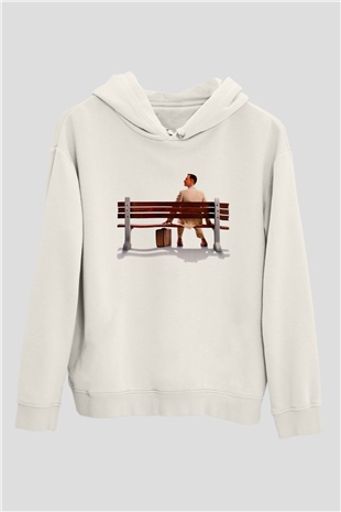 Unisex Forrest Gump Baskılı Beyaz Kapüşonlu Sweatshirt