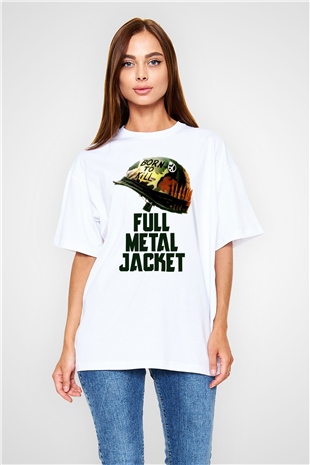 Unisex Full Metal Jacket Baskılı Beyaz Oversize Oversize T-shirt