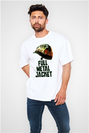 Unisex Full Metal Jacket Baskılı Beyaz Oversize Oversize T-shirt