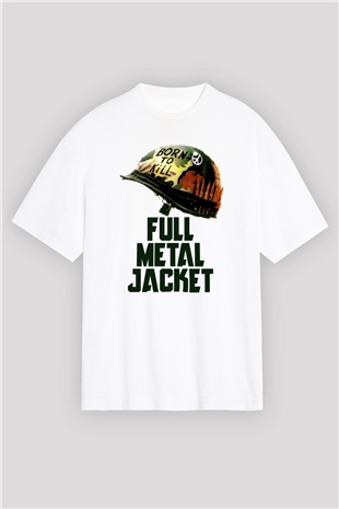 Unisex Full Metal Jacket Baskılı Beyaz Oversize Oversize T-shirt