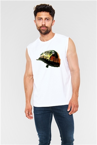 Unisex Full Metal Jacket Baskılı Beyaz Kolsuz Tişört
