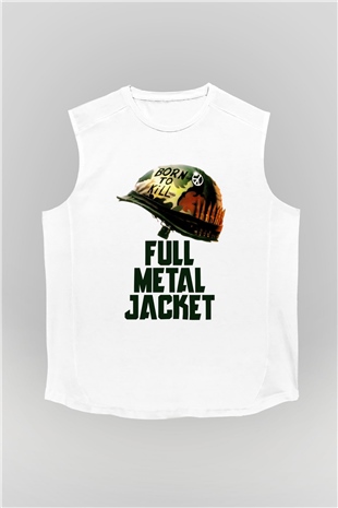 Unisex Full Metal Jacket Baskılı Beyaz Kolsuz Tshirt