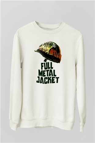 Unisex Full Metal Jacket Baskılı Beyaz Sweatshirt