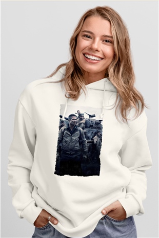 Unisex Fury Baskılı Beyaz Kapüşonlu Sweatshirt