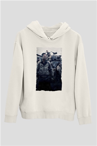 Unisex Fury Baskılı Beyaz Kapüşonlu Sweatshirt