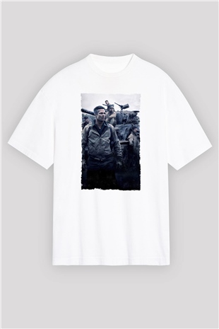 Unisex Fury Baskılı Beyaz Oversize Oversize T-shirt