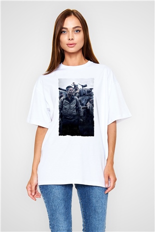 Unisex Fury Baskılı Beyaz Oversize Oversize T-shirt