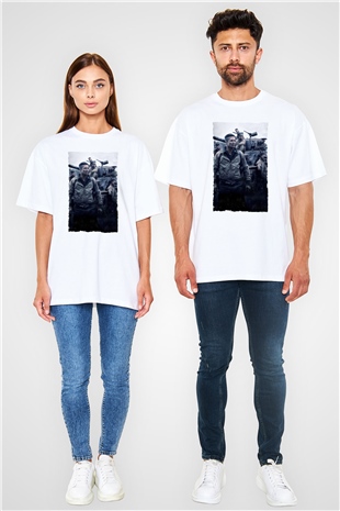 Unisex Fury Baskılı Beyaz Oversize Oversize T-shirt