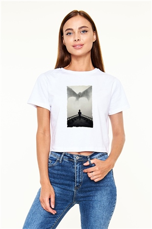 Unisex Game of Thrones Baskılı Beyaz Crop Top Tişört