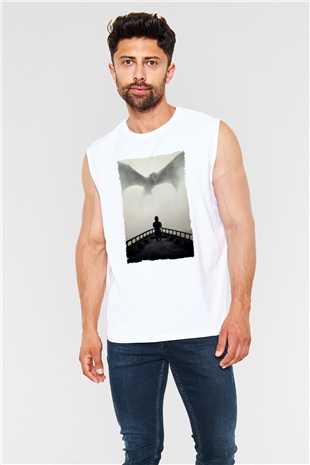 Unisex Game of Thrones Baskılı Beyaz Kolsuz Tişört