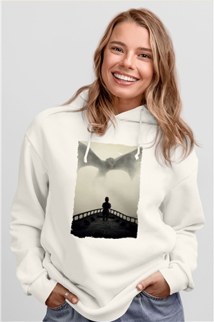 Unisex Game of Thrones Baskılı Beyaz Kapüşonlu Sweatshirt