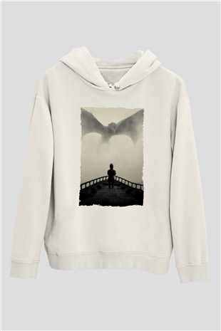 Unisex Game of Thrones Baskılı Beyaz Kapüşonlu Sweatshirt