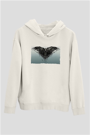 Unisex Game of Thrones Baskılı Beyaz Kapüşonlu Sweatshirt