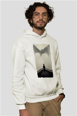 Unisex Game of Thrones Baskılı Beyaz Kapüşonlu Sweatshirt