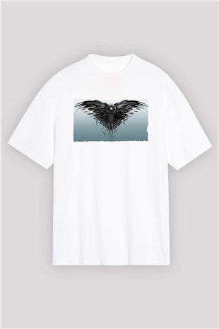 Unisex Game of Thrones Baskılı Beyaz Oversize Oversize T-shirt