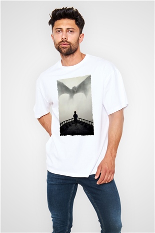 Unisex Game of Thrones Baskılı Beyaz Oversize Tişört