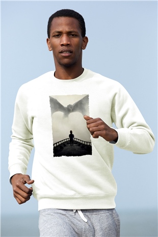 Unisex Game of Thrones Baskılı Beyaz Sweatshirt