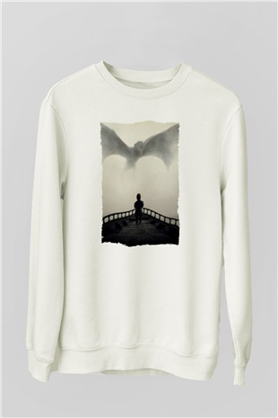 Unisex Game of Thrones Baskılı Beyaz Sweatshirt