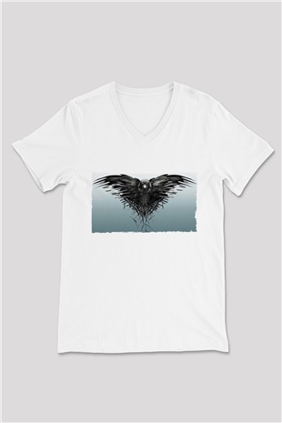 Unisex Game of Thrones Baskılı Beyaz V Yaka Tshirt