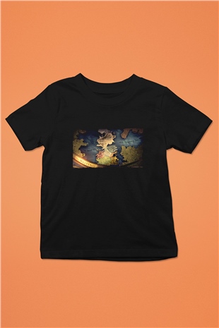 Unisex Game of Thrones Baskılı Siyah Çocuk T-shirt